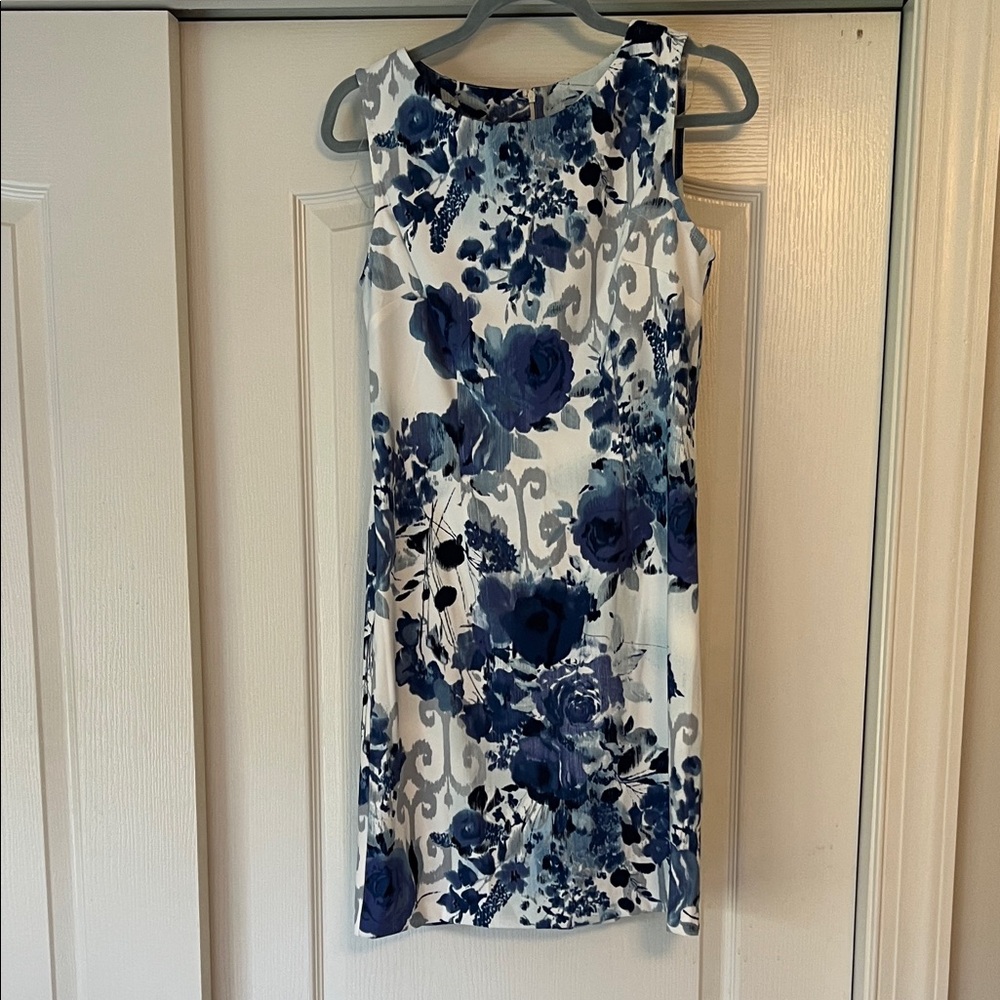 Connected Apparel Blue and White Floral Dress